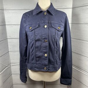 Michael Kors Women's Size Medium Basics Denim Navy Blue Collared Jacket Stretch